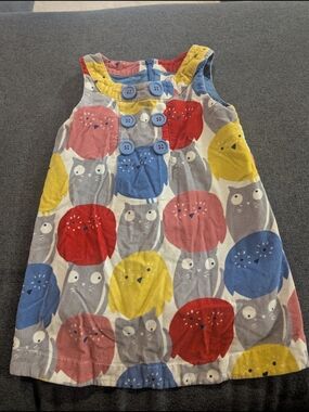 Mini Boden Owl Corduroy Dress with Blue Buttons